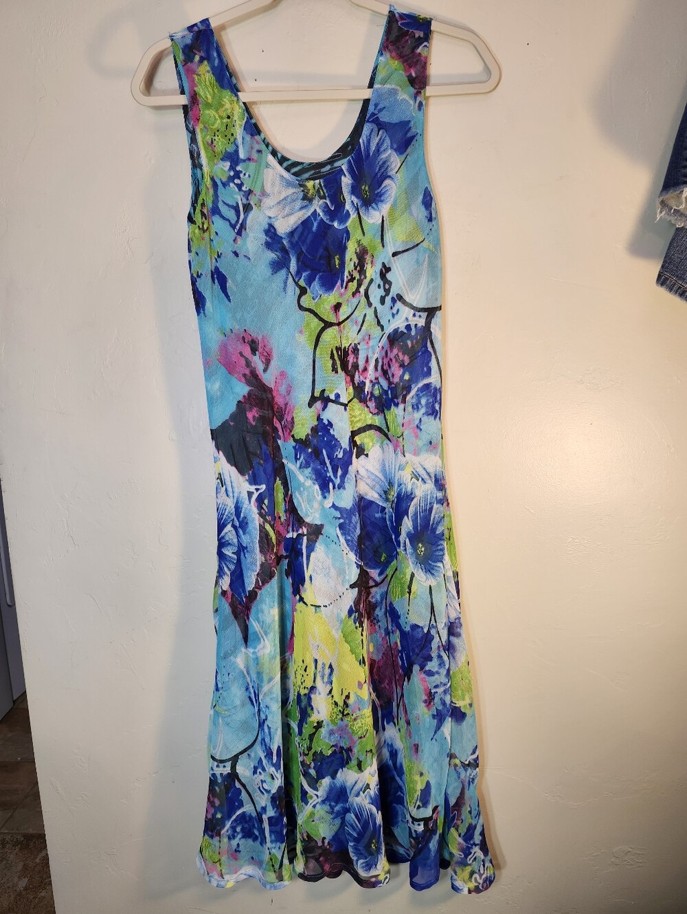 Komarov Blue Multi Floral Watercolor Print Maxi Dress Lined